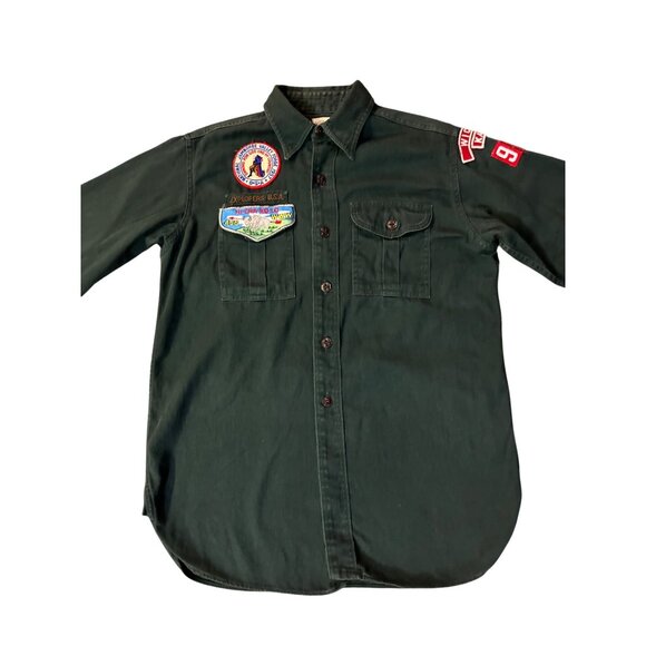 Vintage Boy Scouts Of America Shirt Green Button-Up With 1957 Patches Mens S? Ne - Picture 3 of 16